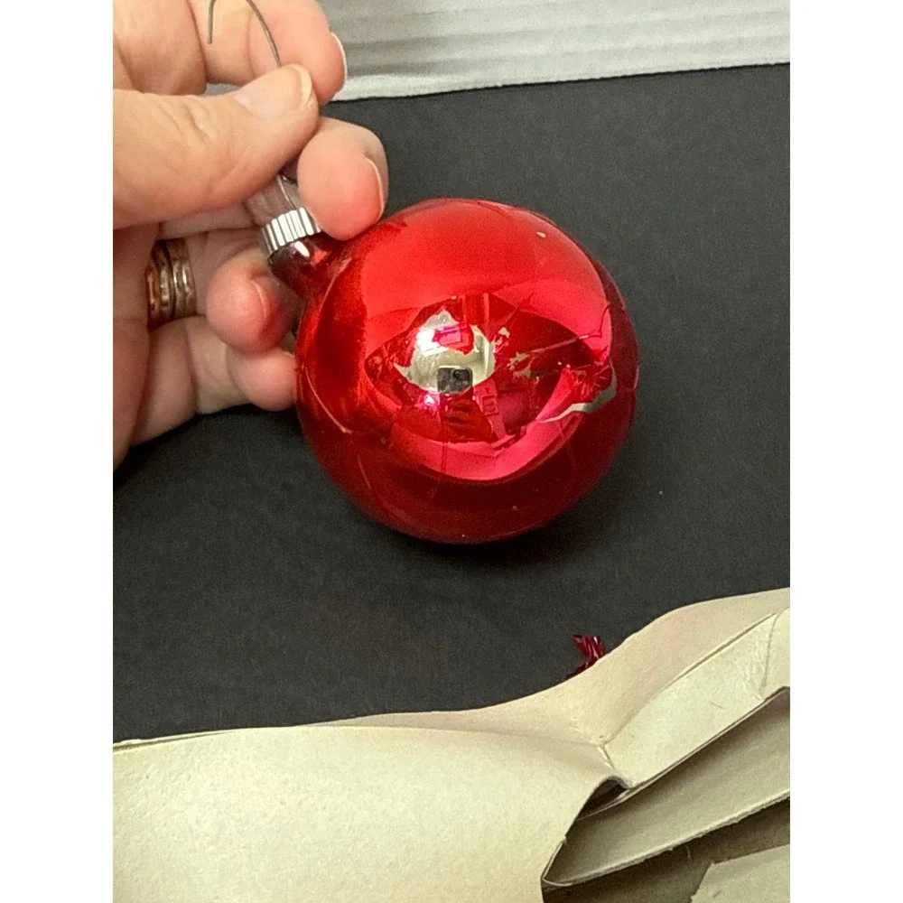 Vintage Shiny Brite Red Glass Christmas Ornaments Set of 8 with Original Box